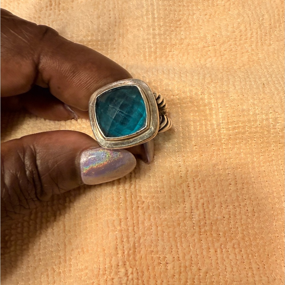 David Yurman Gold and Silver Ring with Teal Stone